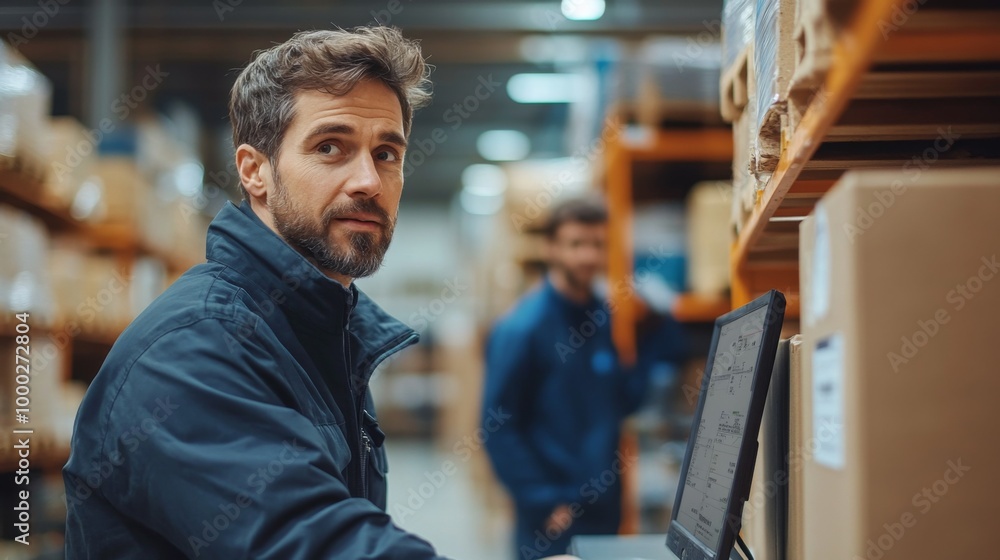 Warehouse Worker Using Computer Warehouse Worker Using Computer