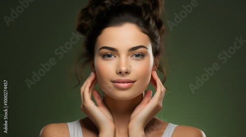 Beauty healthy skin women touching face cosmetic studio portrait. skincare concept photography