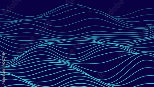 Smooth Flowing Dynamic Sound Wave Blue Technology Background. Abstract Digital EQ Equalizer. Artificial Intelligence AI Assistant Voice Recognition Sound Wave Vector Illustration.
