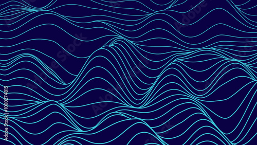 Smooth Flowing Dynamic Sound Wave Blue Technology Background. Abstract Digital EQ Equalizer. Artificial Intelligence AI Assistant Voice Recognition Sound Wave Vector Illustration.