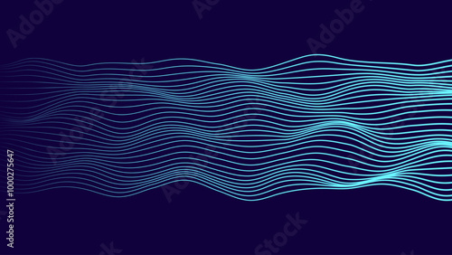 Smooth Flowing Dynamic Sound Wave Blue Technology Background. Abstract Digital EQ Equalizer. Artificial Intelligence AI Assistant Voice Recognition Sound Wave Vector Illustration.