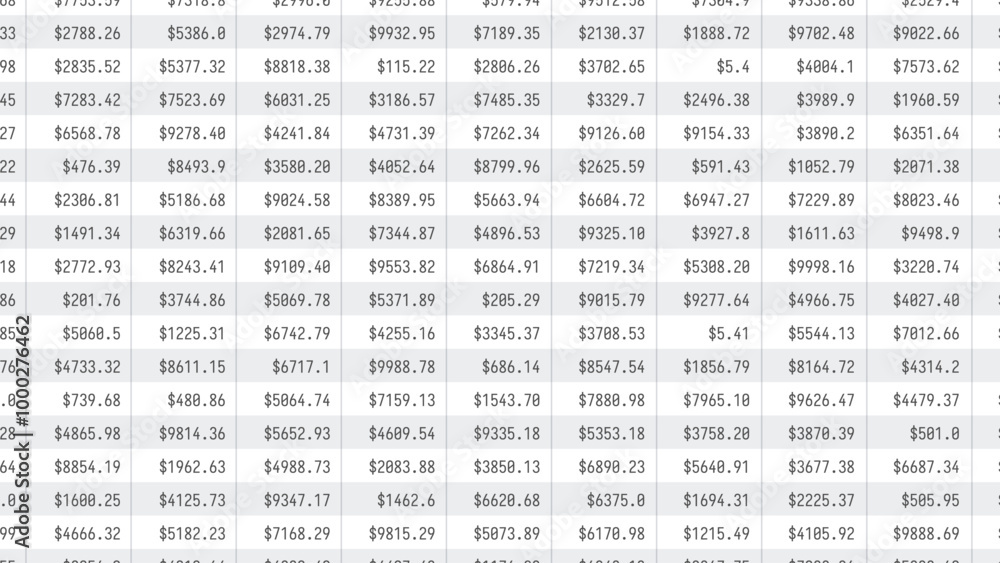 Obraz premium Business Spreadsheet Table with Stock Market Cryptocurrency Numbers Concept for Accounting, Budget, Profit, Tax And Financial Review. Vector Illustration.