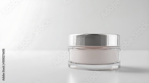 A single jar of moisturizer sits on a plain white table against a white background.