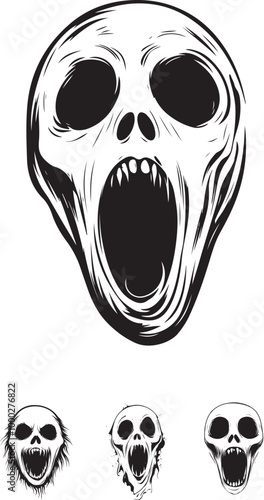 Creepy Ghost Face Illustration in Black and White