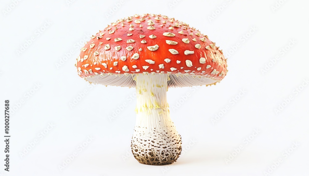Isolated studio shot of a dangerous, poisonous mushroom on a clean white background, with room for a safety warning or scientific information Perfect for educational use Isolated studio shot of a dangerous, poisonous mushroom on a clean white background, with room for a safety warning or scientific information Perfect for educational use