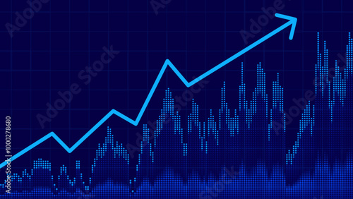Business Invest Finance Graph Chart of Stock Market Trading Blue Background. Digital Financial Investment Backdrop. Graph Stock Market Lines. Vector Illustration.