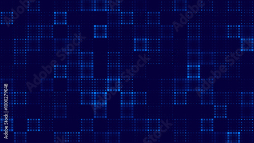 Halftone Pixel Dithering Square Tiles Seamless Pattern. Vintage 8-bit Game Background. Vector Illustration. Pixel Halftone Effect Random Tiles Generative Art.