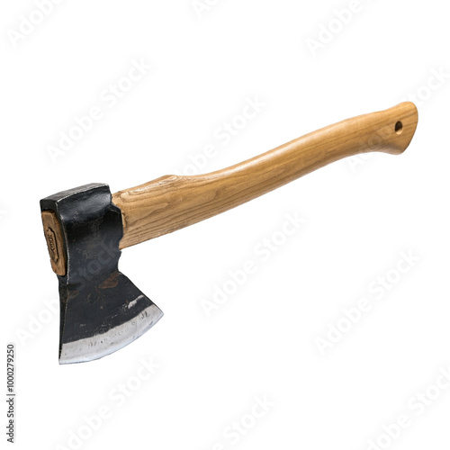 Steel axe with a wooden handle, isolated