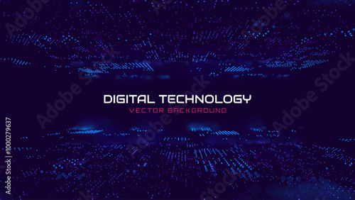 Hi Tech Network Connection Grid. 3D Technology Style Baner Design. Technology Vector Illustration. Futuristic Design for Technology or Science Event. Perspective Grid with Depth of Field Effect (DOF)