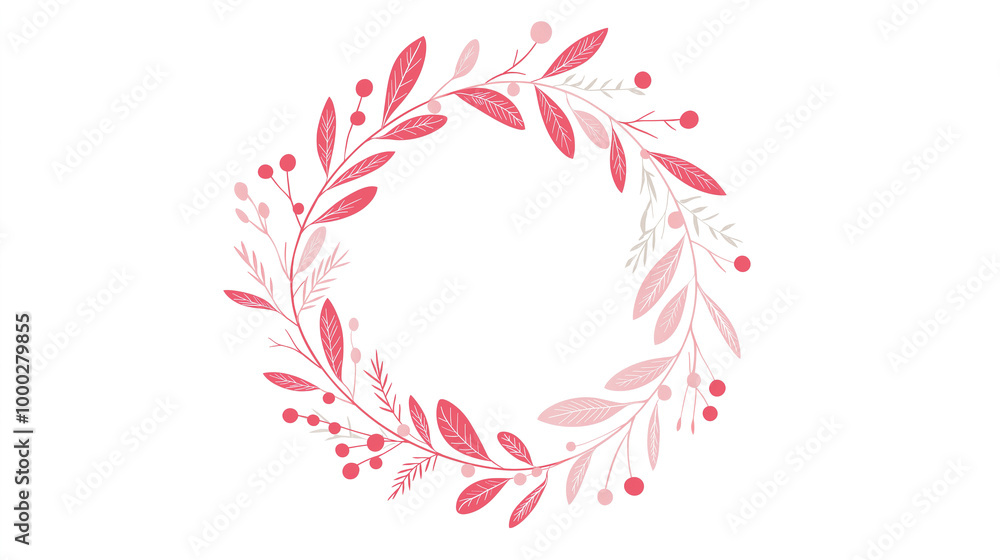 Obraz premium Single wreath illustrated with bold, defined lines in a playful pink and white color palette, perfect for adding a cheerful touch to holiday decorations