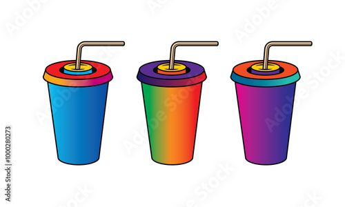 Fast food plastic cup with straw. Hot or cold drink. Original vector illustration in vintage style.