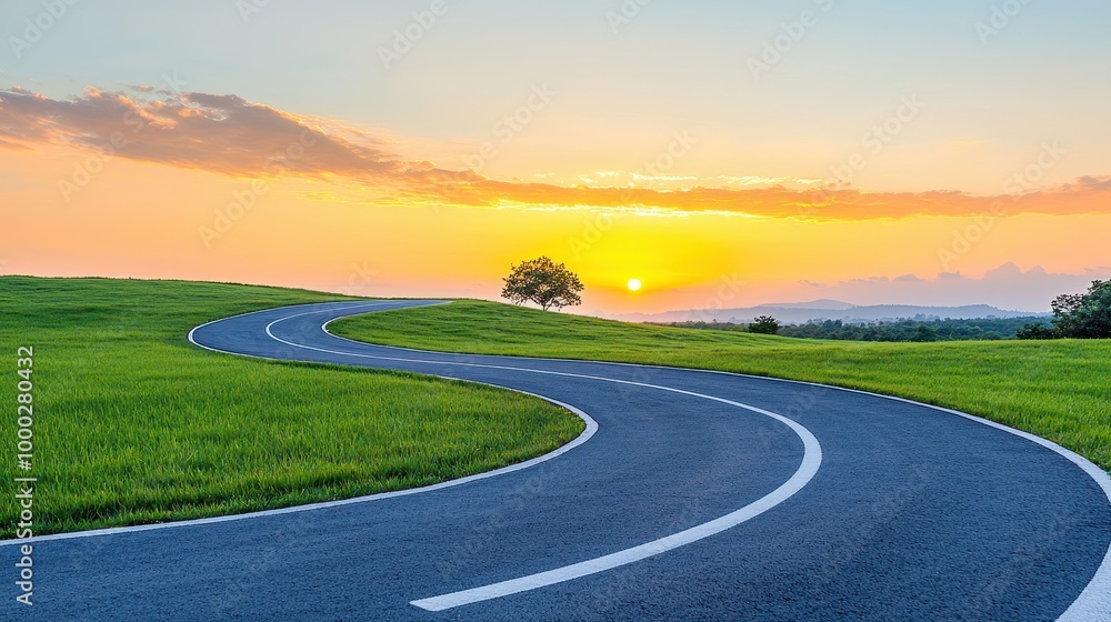 Serene Sunrise Over a Winding Road in Nature Serene Sunrise Over a Winding Road in Nature