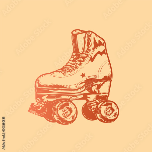 Retro roller skates. Original vector illustration in vintage style. T-shirt design.