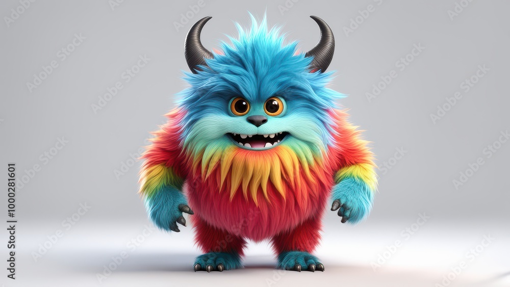 A colorful, cartoonish monster with fluffy fur and a playful expression. A colorful, cartoonish monster with fluffy fur and a playful expression.