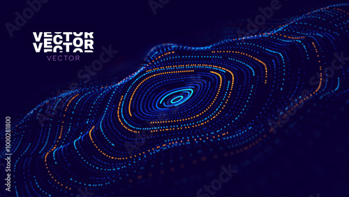 Big Data Visualization. Circular Particles With Trails Vortex. Futuristic Science or Finance Infographic Design. Complex Visual Data Background. Abstract Data Flowing. Vector Illustration.