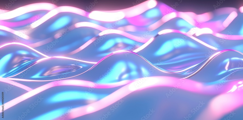 Fototapeta premium Stocked digital background with pink blue glowing neon lines. Data transfer concept.