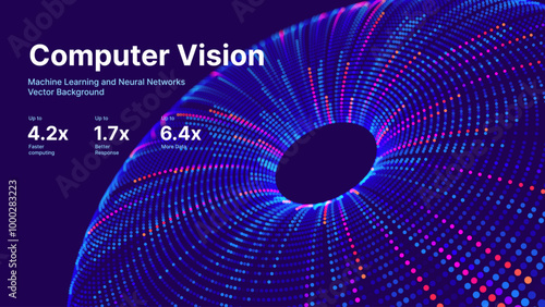 Digital Eye Iris Particles. Computer Vision AI Concept. Abstract Science Technology Illustration. Technology Big Data Neural Network Background Concept. Vector Illustration.