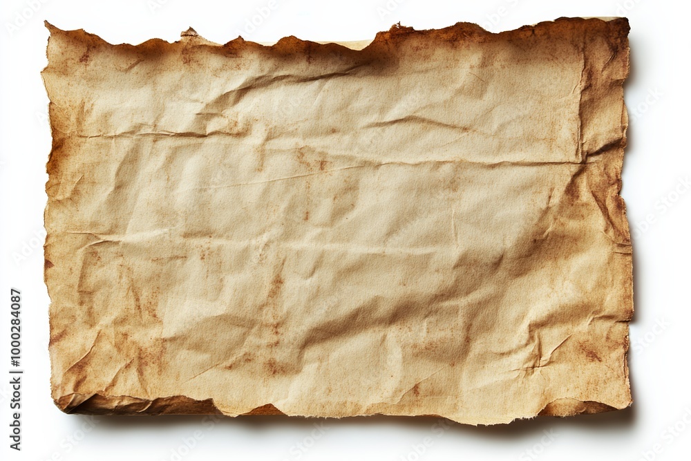 Fototapeta premium Vintage faded paper texture background on solid white, single object