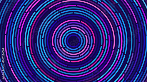 Abstract Circular Concentric Circles Pattern Background. Round Colorful Arcs Backdrop. Moving Circles Vector Illustration. Futuristic Design for Technology or Science Event.