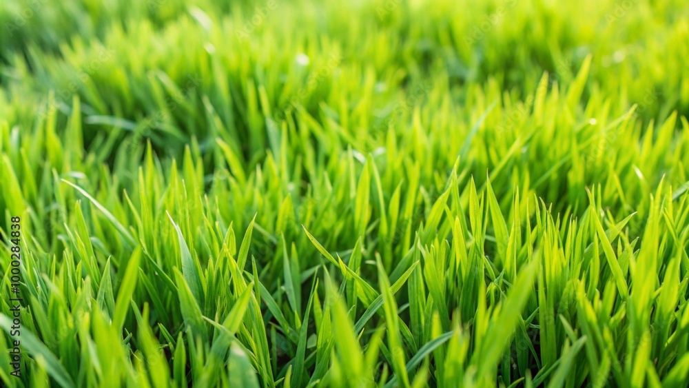 Close-up shot of vibrant green grass blades illuminated by the sun. Close-up shot of vibrant green grass blades illuminated by the sun.