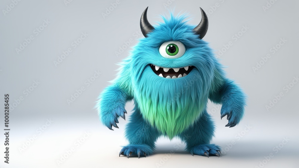 A cute blue monster with one eye and fluffy fur, designed for playful appeal. A cute blue monster with one eye and fluffy fur, designed for playful appeal.