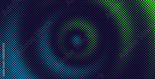 Green Blue Halftone 3D Wavy Digital Particles Ripple Background. Digital Ripple Effect. Music Particles Vector Illustration. 3D Grid Surface.