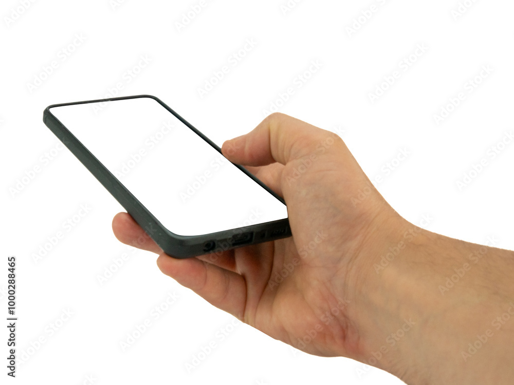 Hand holding smartphone with blank screen Hand holding smartphone with blank screen