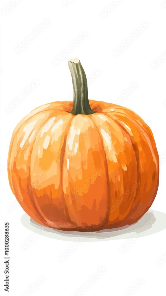 Obraz premium Painted pumpkin close-up illustration isolated on white background. Ripe squash vertical image. Thanksgiving concept