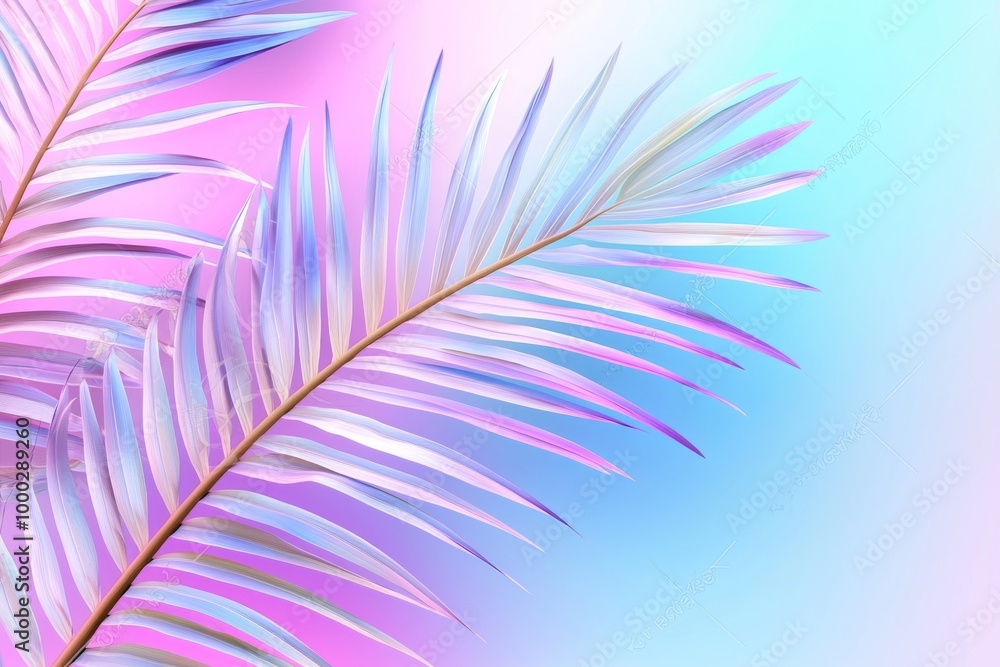 Obraz premium Intense neon gradient palm leaves with holographic colors. Minimal art concept.