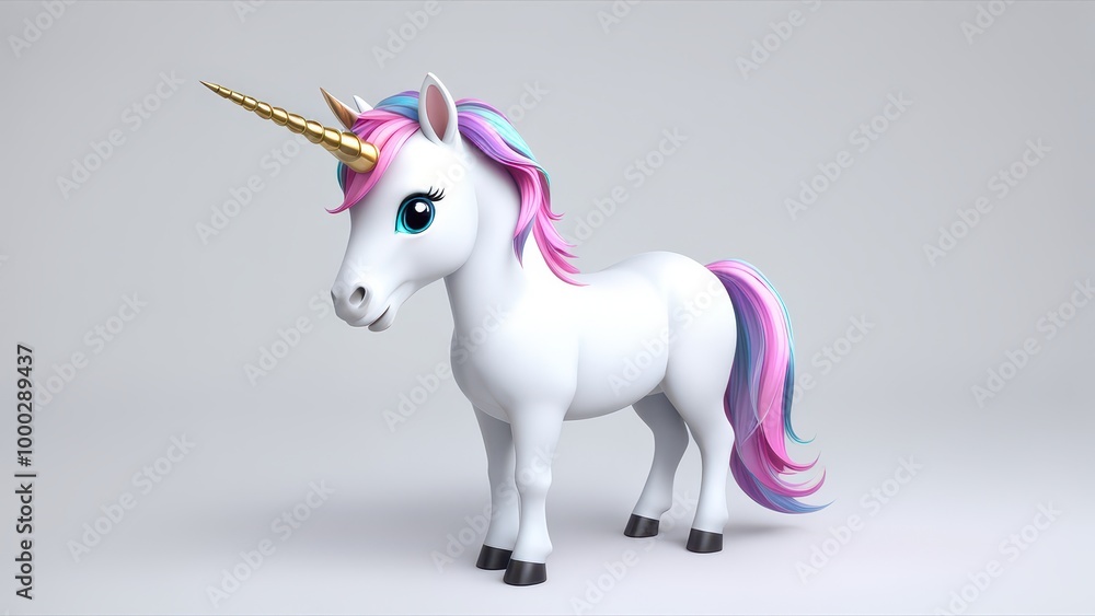 A cute, cartoon-style unicorn with a golden horn and colorful mane. A cute, cartoon-style unicorn with a golden horn and colorful mane.
