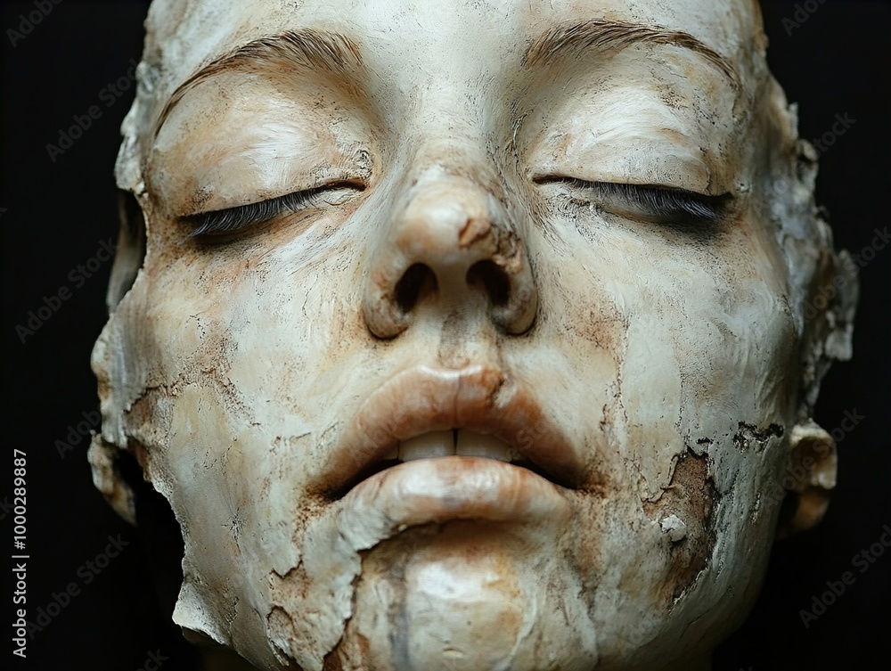Close-Up of a Sculptural Portrait: Decay and Texture Close-Up of a Sculptural Portrait: Decay and Texture