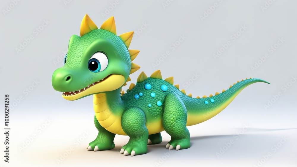 A cute, cartoonish green dinosaur character with spikes and bright eyes. A cute, cartoonish green dinosaur character with spikes and bright eyes.