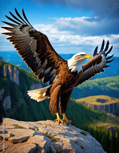 golden eagle soaring over mountainous landscape