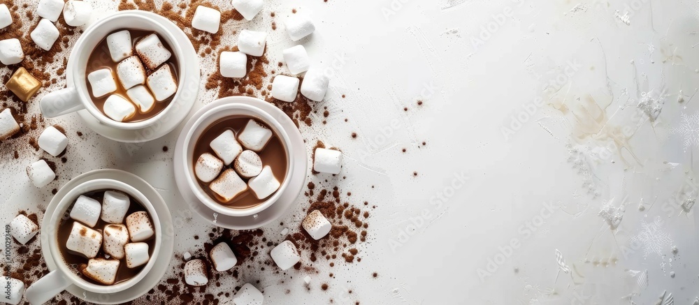 Hot Chocolate Or Coffee With Marshmallows Winter Drinks Concept White Background Copy Space Top View Hot Chocolate Or Coffee With Marshmallows Winter Drinks Concept White Background Copy Space Top View