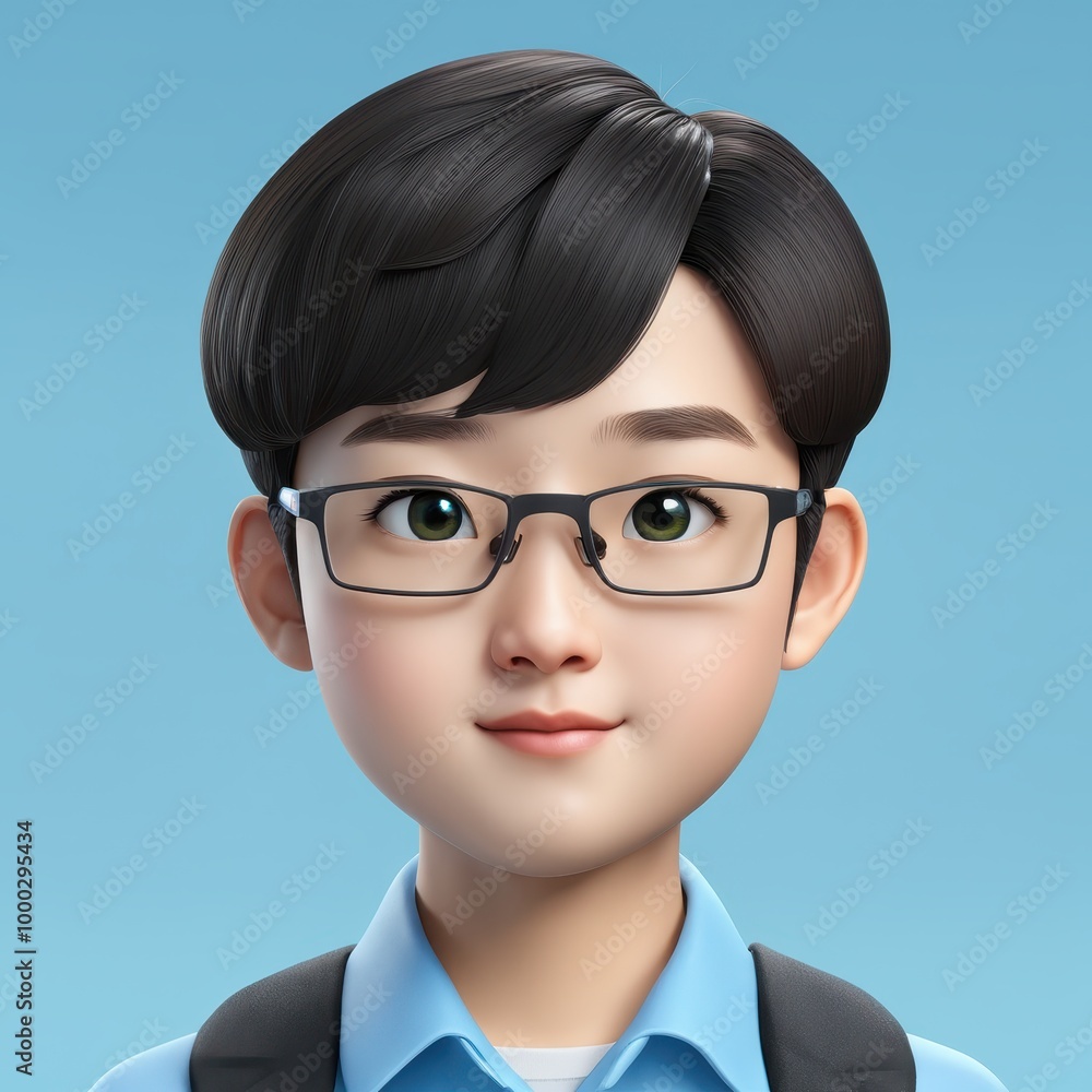 A digital illustration of a young boy with glasses, smiling against a blue background. A digital illustration of a young boy with glasses, smiling against a blue background.