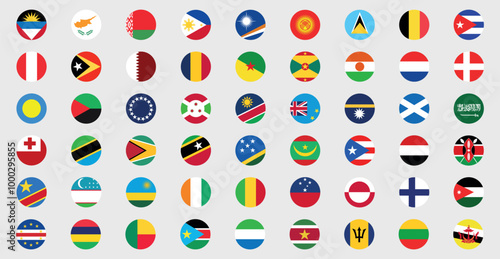 National flags in circle shape. National flags set. World flags. Flags of countries
