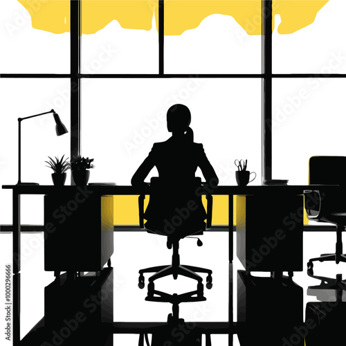 A woman focused  in a professional environment, PNG