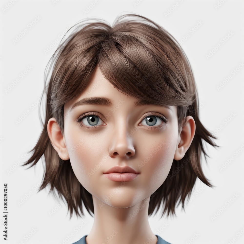 A digital portrait of a young woman with short hair and expressive eyes. A digital portrait of a young woman with short hair and expressive eyes.