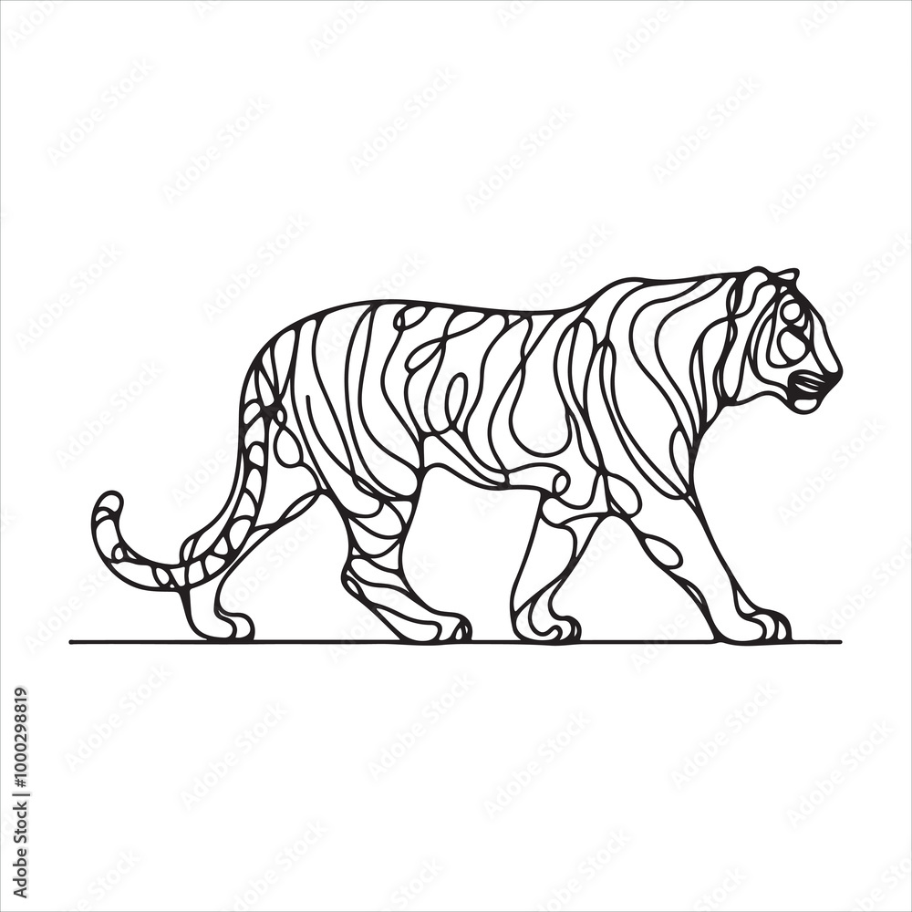 Naklejka premium single one line Tiger silhouette on white background 
