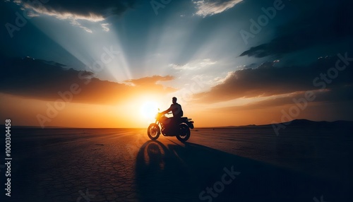 Silhouette of a backlit motorcycle biker	
