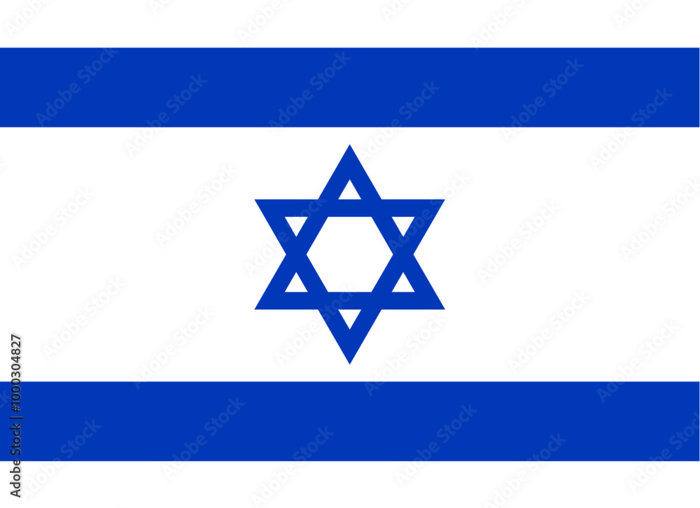 National Flag State of Israel, blue Star of David between two horizontal blue stripes on a white field National Flag State of Israel, blue Star of David between two horizontal blue stripes on a white field
