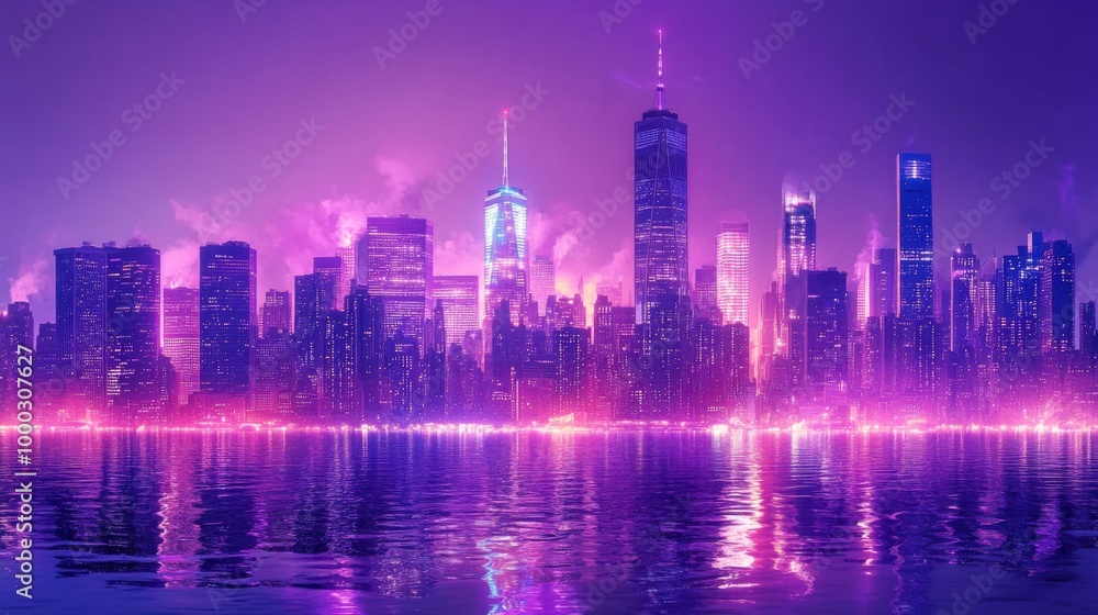 Fototapeta premium Neon City Skyline by Night