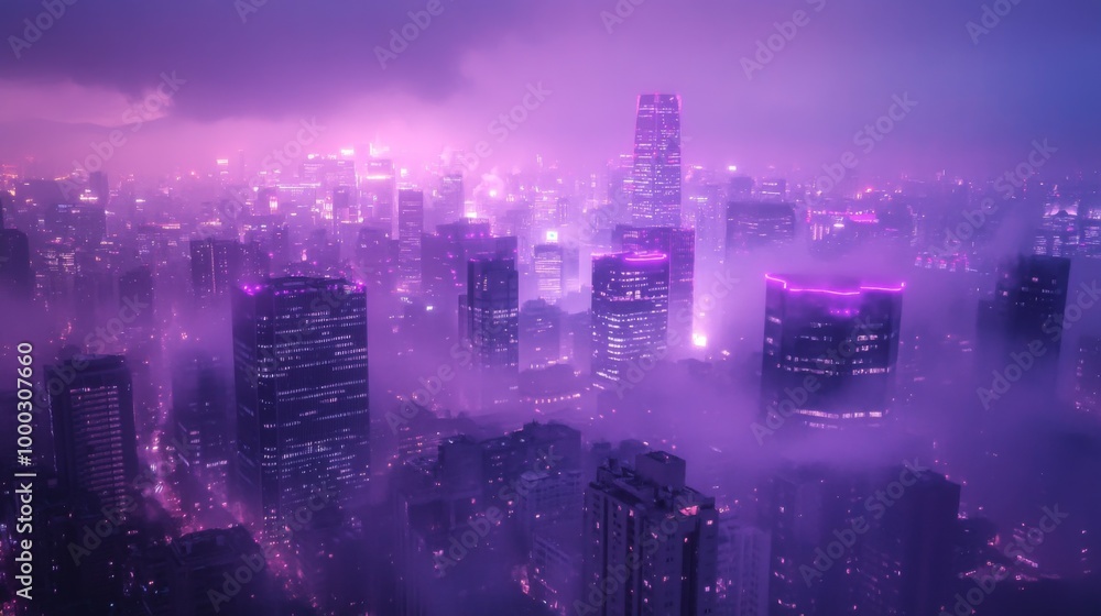 Fototapeta premium Misty Cyberpunk Cityscape