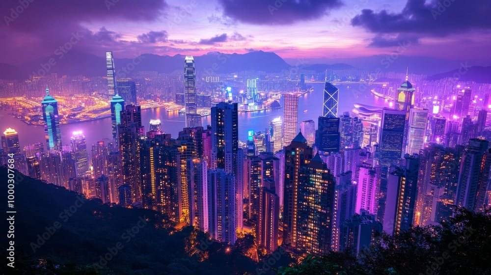 Obraz premium Hong Kong Night Skyline