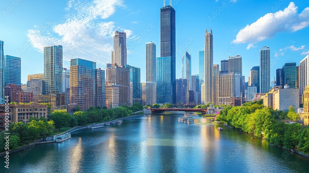 Fototapeta premium Chicago Skyline and River