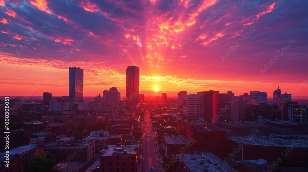 Fototapeta premium Spectacular Urban Sunset Over Cityscape