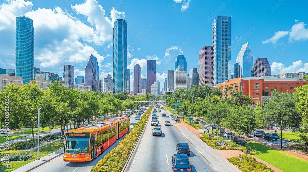 Fototapeta premium Houston Skyline with Urban Transit