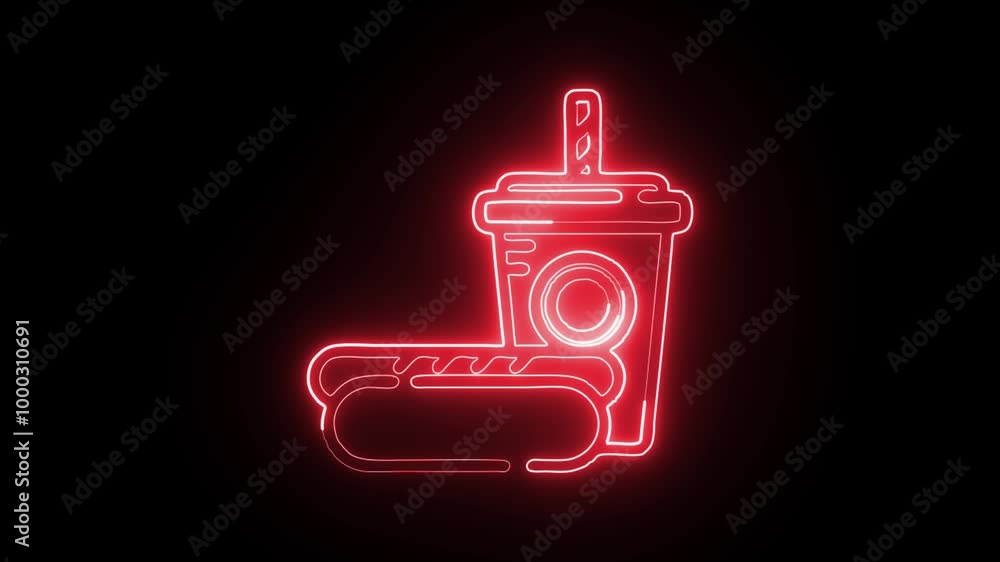 Glowing Neon Hot Dog Icon Isolated on Dark Background. HD Video Motion Graphic Animation Glowing Neon Hot Dog Icon Isolated on Dark Background. HD Video Motion Graphic Animation