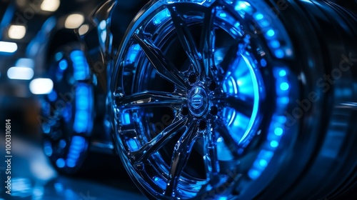 Futuristic car with blue illuminated rim