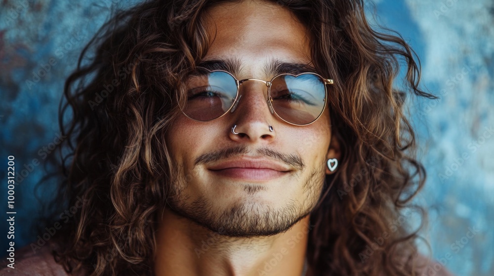 Portrait of a Young Man with Long Hair and Sunglasses Portrait of a Young Man with Long Hair and Sunglasses